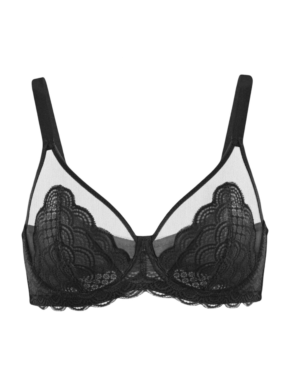 HSIA Mermaid Scales Lace Underwire Bra - Size 36DDD - Black